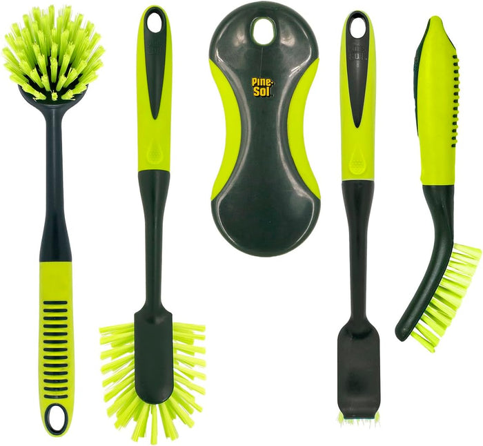 Pine-Sol Scrub Brush Set - Long Handle Cleaning Brushes with Heavy Duty Bristles and Comfort Grip - Scrubbers for Kitchen, Household, and Dishwashing, 3 Pieces