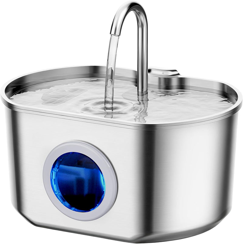 Cat Water Fountain Stainless Steel: 108oz/3.2L Cat Fountain for Drinking- Pet Water Fountain for Cats Inside - Automatic Cat Water Dispenser Bowl - Cat Feeding & Watering Supplies - Water Level Window