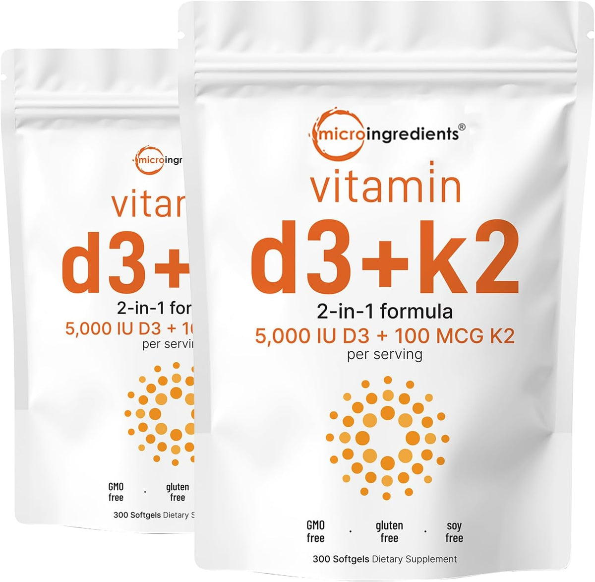 Micro Ingredients Vitamin D3 10,000 IU + K2 MK-7 200 mcg, 300 Softgels | Virgin Coconut Oil | 2-in-1 Bone, Immune & Heart Support | Easy to Swallow, Non-GMO