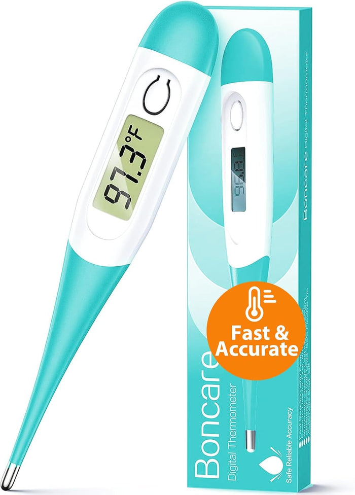 Boncare 10 Seconds Oral Thermometer for Adults and Kids - Accurate & Safe Rectal Digital Thermometer for Baby with Fever Alarm (Light Blue)