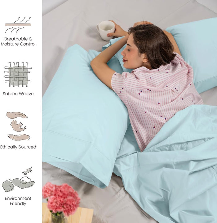 Westbrooke 800 TC Ultrafine Cotton Sheet Set - King Size Sateen Sheets | 4 Piece Long Staple Cotton Bedding Set with Elasticized 15.5" Deep Pocket - Soft, Breathable Luxury Sheets - Light Blue