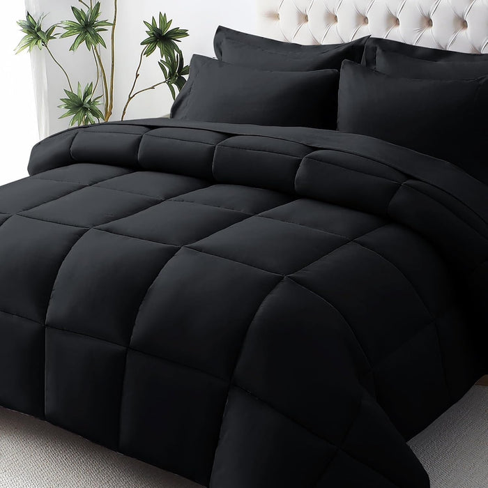 JOLLYVOGUE Full Comforter Set, Ultra-Soft Bed in a Bag Full Size 7 Pieces, Oeko-TEX Certified Bedding Set with Down Alternative Comforter, Sheets, Pillowcases & Shams, Black