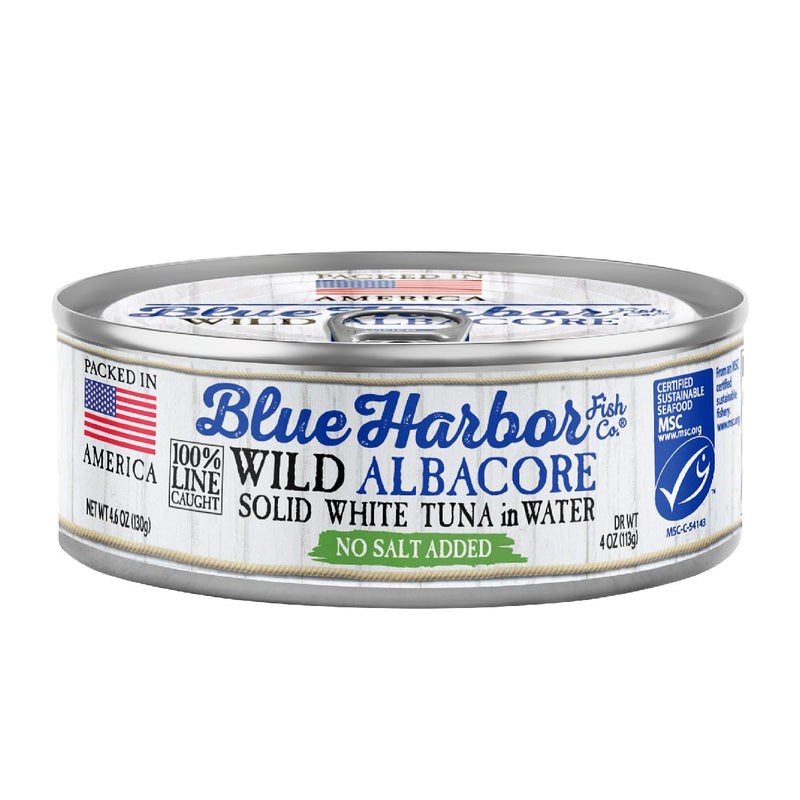 Blue Harbor Fish Co. Wild Albacore Solid White Tuna in Water, No Salt Added - 4.6 oz Canned Tuna (Pack of 4)