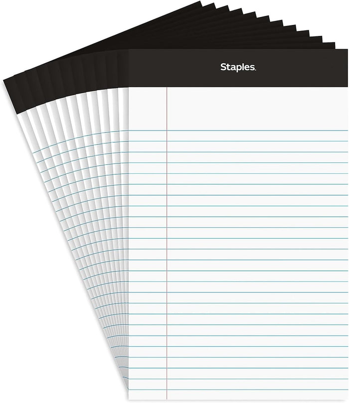 Staples TRU RED Notepads, 5 x 8 Inch, Narrow Ruled Legal Pads, Writing Pad for Home, Office, School, 12-Pack, White
