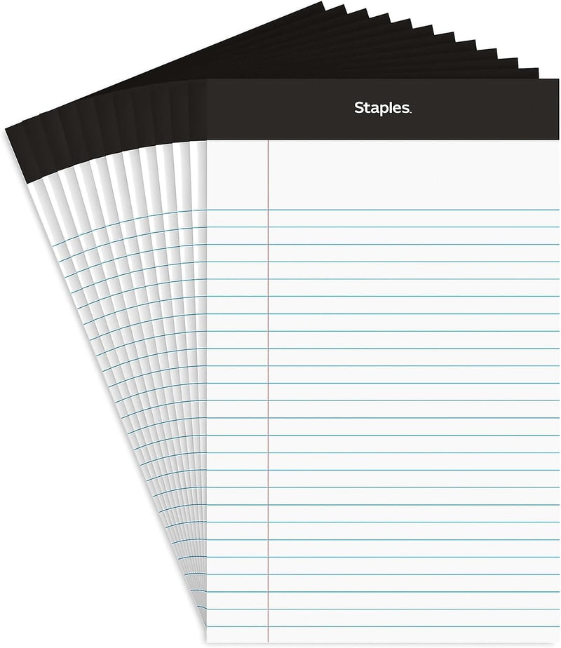 Staples TRU RED Notepads, 5 x 8 Inch, Narrow Ruled Legal Pads, Writing Pad for Home, Office, School, 12-Pack, White