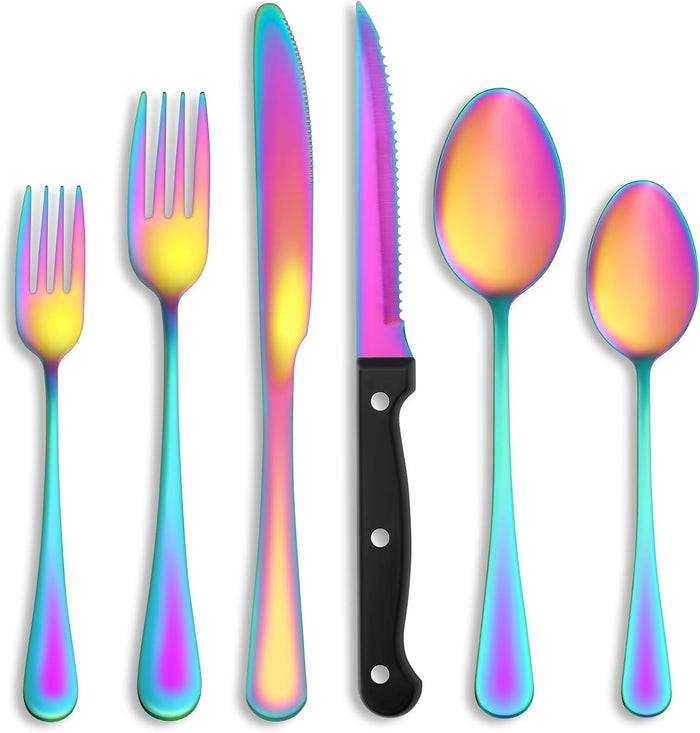 Silverware Set with Steak Knives Service for 4,Stainless Steel Flatware, Mirror Polished Cutlery Utensil Set for Home Kitchen Eating Tableware, Include Fork Knife Spoon, Dishwasher Safe