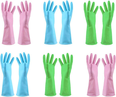 URSMART Dishwashing Household Gloves -6 Pairs Rubber Latex Gloves Waterproof Dishwashing Gloves Medium for Kitchen Dish Washing Laundry Cleaning(Color Random)