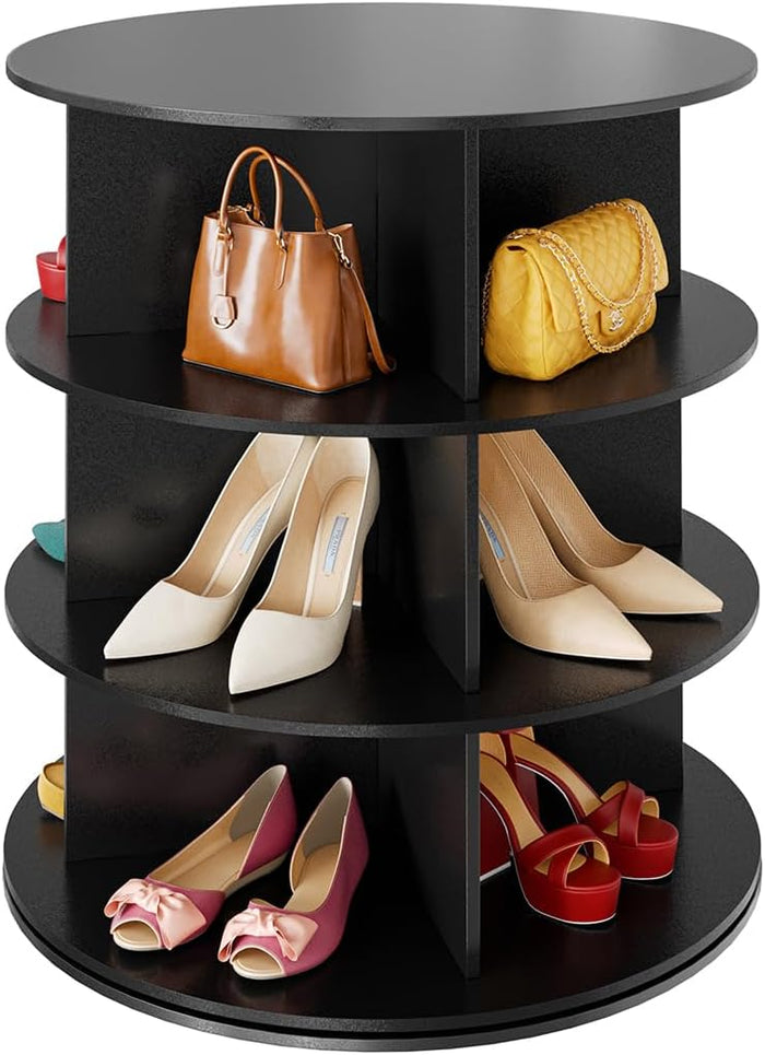SpaceAid 7 Tier Rotating Shoe Rack Tower, Spinning Shoe Display Lazy Susan, Revolving 360 Shoe Rack Storage Round Carousel, Vertical Handbag Rotate Shoes Closet Organization (7-Tier White)