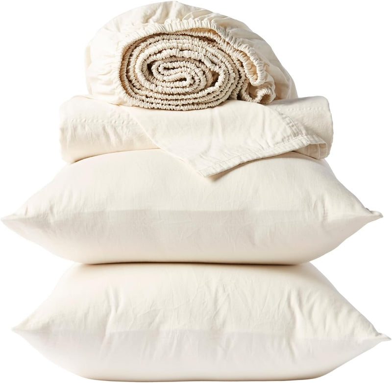 Coyuchi Classic Sateen Sheet Set Twin, Mineral, 100% GOTS Certified Organic Cotton, Silky Soft, Luxury Sheets, Fair Trade Certified, 4-Piece Bedding Set