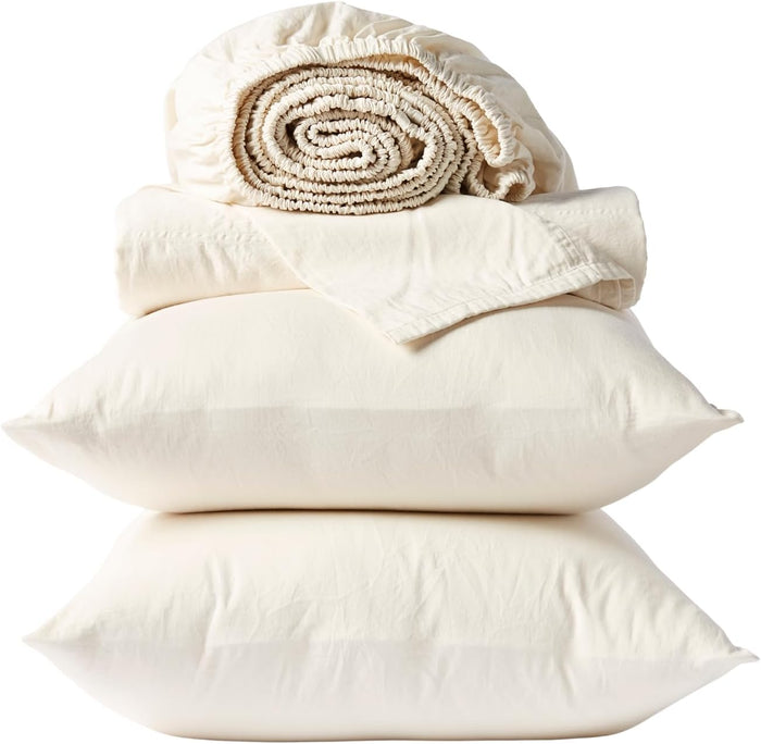 Coyuchi Classic Sateen Sheet Set Twin, Mineral, 100% GOTS Certified Organic Cotton, Silky Soft, Luxury Sheets, Fair Trade Certified, 4-Piece Bedding Set