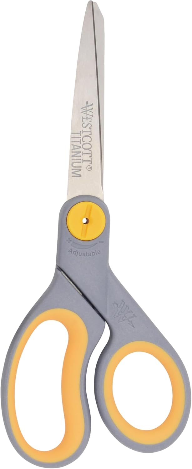 Westcott 8-Inch Titanium-Bonded Scissors with Adjustable Glide Feature for Office and Home - Gray/Yellow, 2-Pack