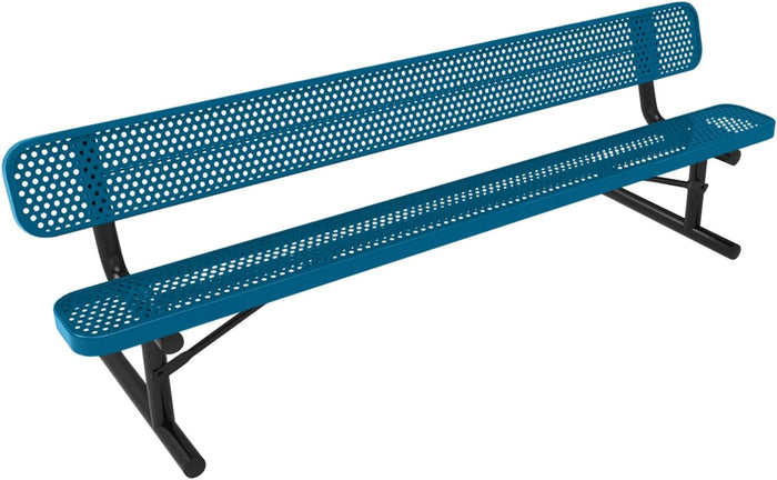 COATEDOUTDOORFURNITURE Heavy-Duty Portable Outdoor Bench Thermoplastic Coated, Punched Steel, Commercial-Grade Seating, Made in America (Portable Without Back, 8 Ft, Dark Blue)