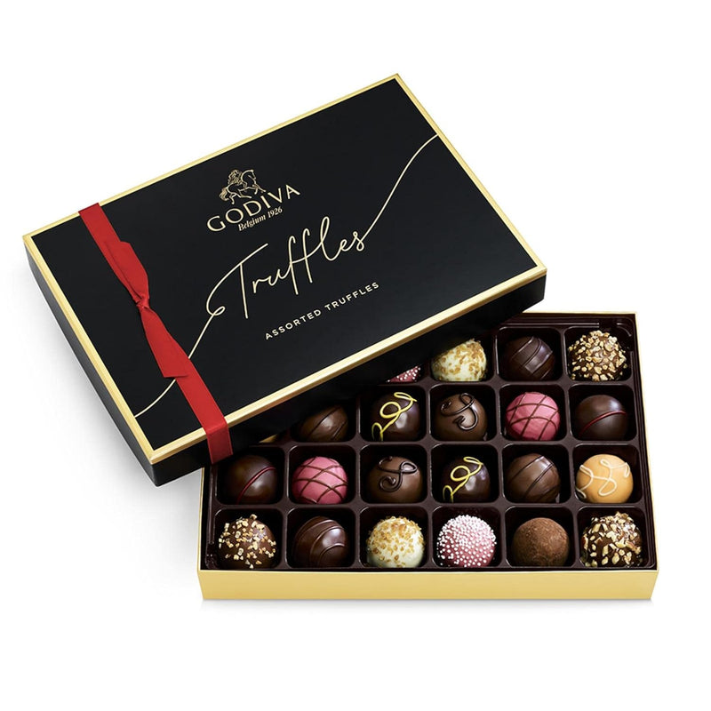 Godiva Red Bow Signature Truffle Gift Box, Belgian Dark and Milk Chocolates with Ganache Centers, Gourmet Holiday Gift, Non-GMO & Kosher, 24 Pc