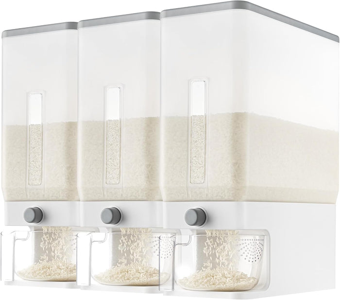 Lifewit 2 Pack Rice Dispenser 25 Lbs(11.3kg), Rice Storage Container Sealed Moisture Proof with Measuring Cup for Kitchen Pantry Household, BPA-Free, Grey