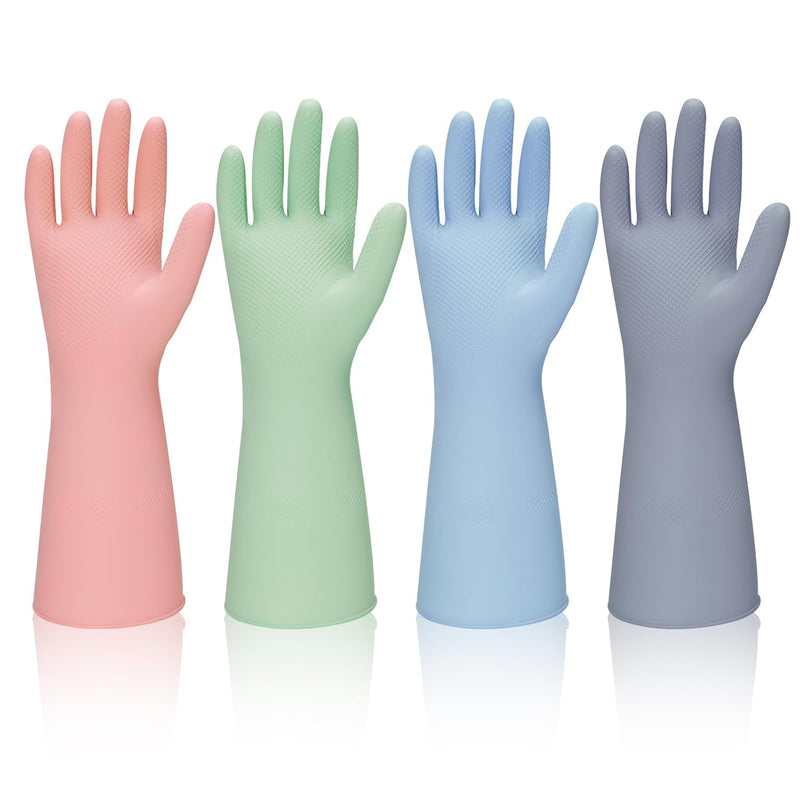 Rubber Kitchen Dishwashing Gloves - 3 Pairs Reusable Household Cleaning Gloves, Flexible and Durable & Non-slip Cleaning Gloves, Great for Kitchen, Bathroom, Laundry (Medium, Pink+Green+Blue)