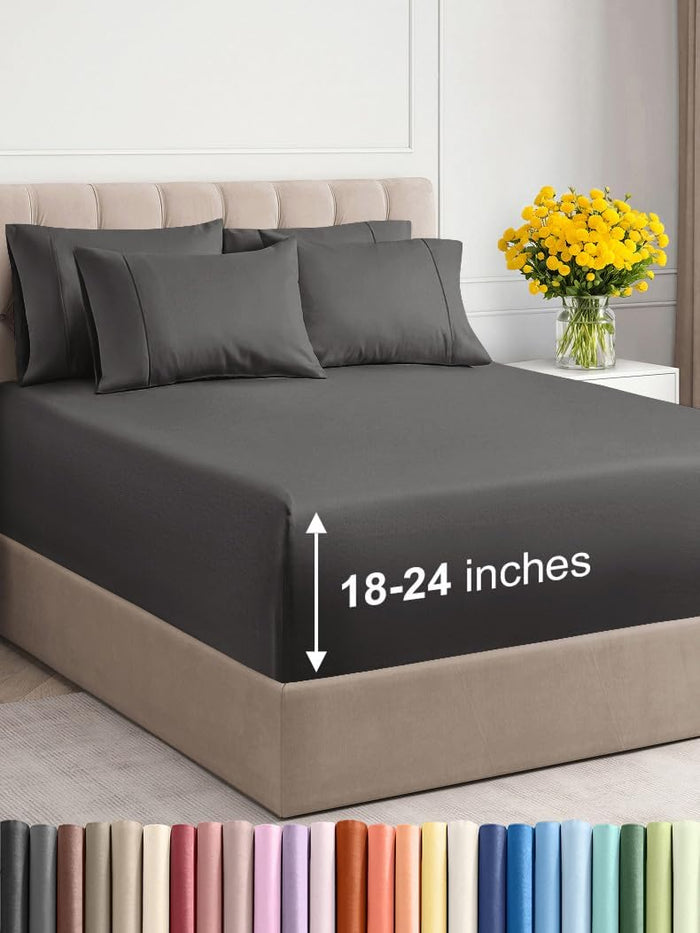 Extra Deep King Sheet Set - 6 Piece Breathable and Cooling Sheets - Hotel Luxury Bed Sheets Set - Easy & Secure Fit - Soft, Wrinkle Free and Comfy Sheets Set - White Sheet Set with Extra Deep Pockets