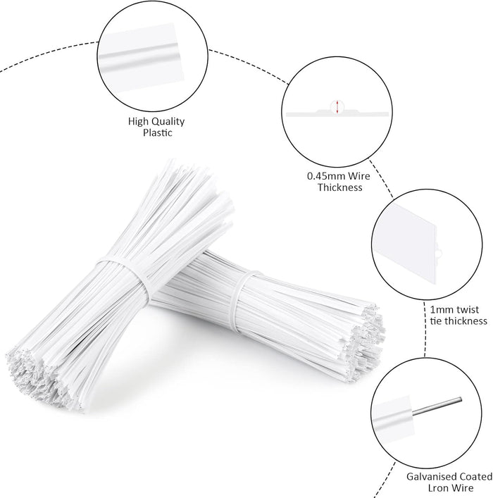 500 Pcs Black Twist Ties, 5" Plastic Twist Ties for Bags, Household & Office Use