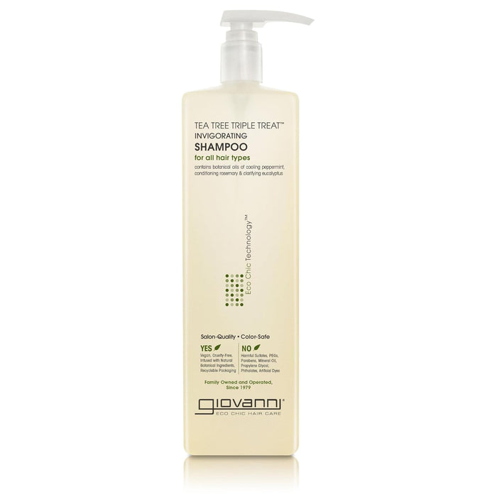 GIOVANNI Tea Tree Invigorating Shampoo - Special Clarifying Shampoo w/Organic Natural Oils for Women & Men, Cleansing & Moisturizing for Thin Hair, Rosemary, Eucalyptus & Peppermint Oil - 128 Fl Oz