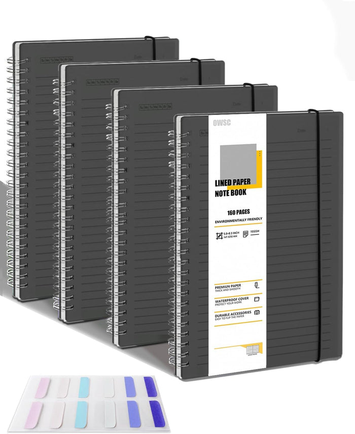 4 Pack Lined Spiral Notebook, 5.9 x 8.3 Inches Notebooks for Work, School and Journal with 110 GSM Thick Paper, Small Notebook with 80 Sheets/160 Pages, Notebooks College Ruled for Note Taking