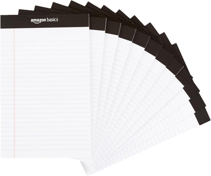 Amazon Basics 50 sheet Wide Ruled Lined Writing Note Pad, 8.5" x 11.75", 12-Pack, 600 Perforated Sheets, Canary