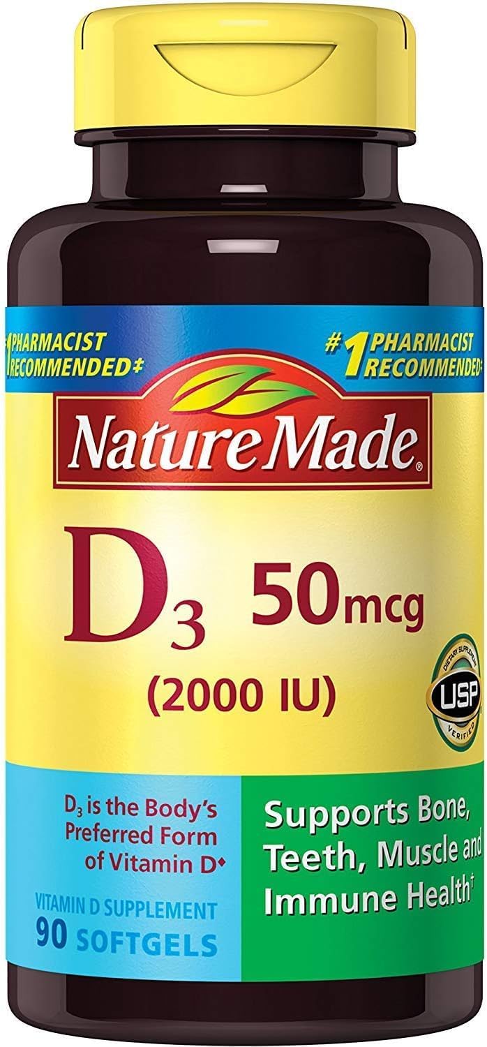 Nature Made Vitamin D3 2000 IU (50 mcg), Vitamin D Supplement for Bone, Teeth, Muscle and Immune Health Support, 250 Softgels, 250 Day Supply