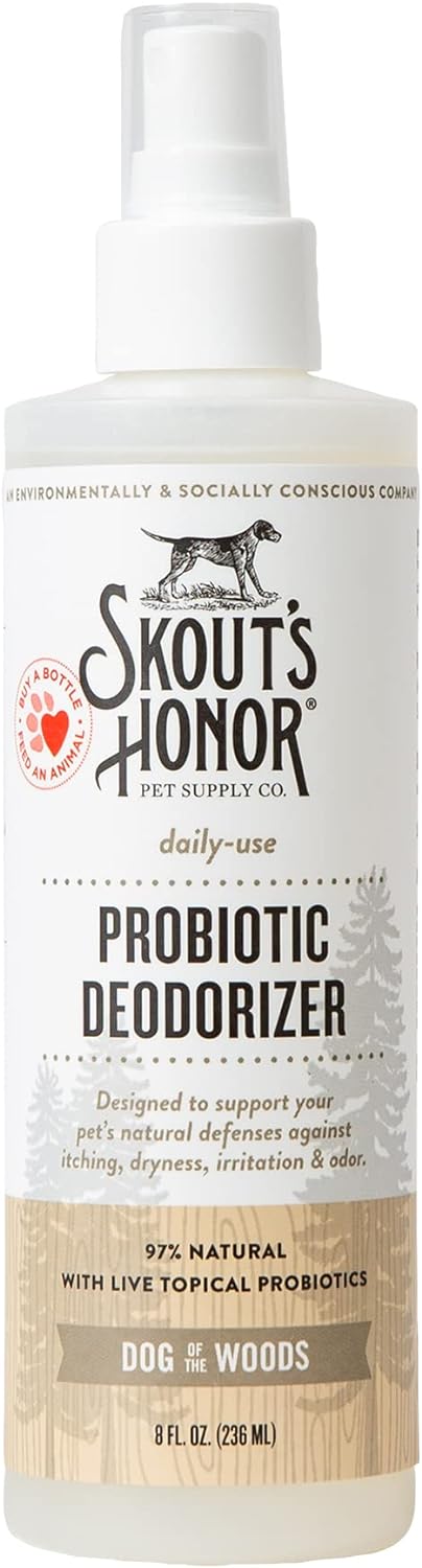SKOUT'S HONOR Probiotic Pet Deodorizer Spray- Hydrating Daily-Use with Avocado Oil & Omega-3s, Microbiome Friendly Certiified, Paraben & Sulfate-Free, 97% Natural, 8oz, Sunkissed Coconut