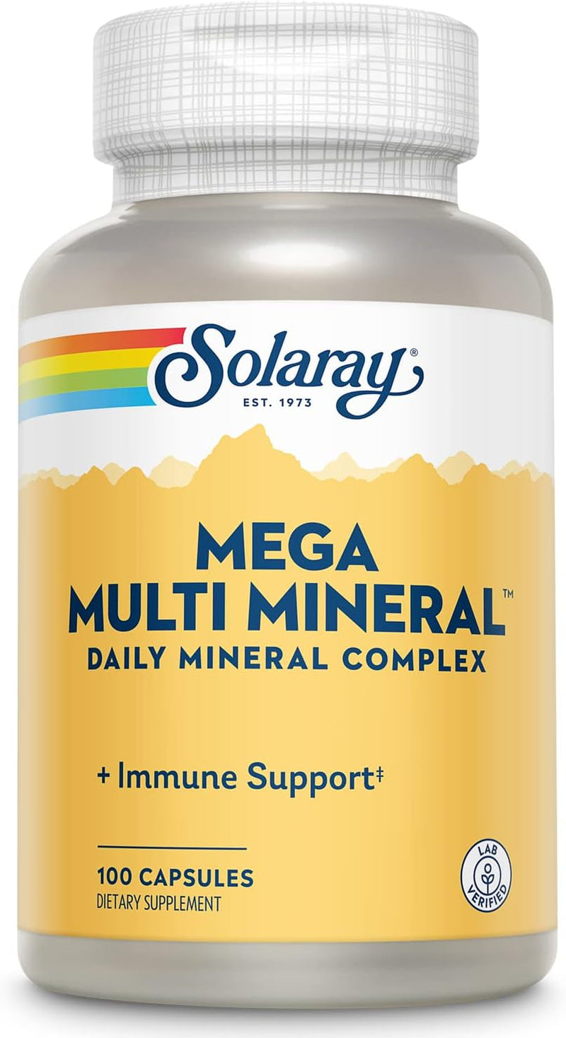 Solaray Mega Multi Mineral, Daily Mineral Complex with Calcium, Iron, Magnesium, Zinc, and More in Highly Absorbable Chelated Forms, Overall Health and Immune Support, 50 Servings, 200 Capsules