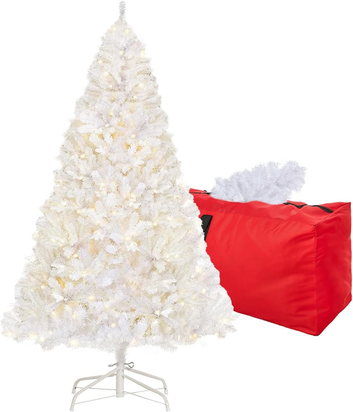 4ft White Prelit Artificial Christmas Tree, Arbol de Navidad Premium Spruce Xmas Tree with 450 Branch Tips, 150 Warm Lights, Foldable Metal Base Stand