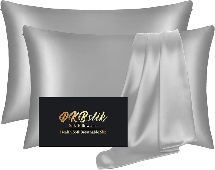 Silk Pillow Cases 2 Pack, Mulberry Silk Pillowcases Standard Set of 2, Health, Smooth, Anti Acne, Beauty Sleep, Both Sides Natural Silk Satin Pillow Cases for Women 2 Pack with Zipper for Gift,White