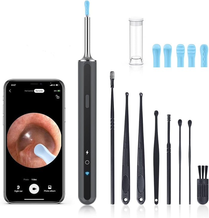 Ear Wax Removal Tool Camera - Ear Cleaner with 1080P HD Camera, FSA - HSA Store Eligible, Otoscope with Light, Earwax Removal Kit with 50 Replacement Tips for iPhone, iPad, Android Phones (Black)