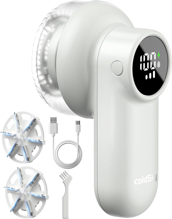 coldSky Rechargeable Fabric Shaver, Lint Shaver with Digital Display, Sweater Shaver with 6-Leaf Blades and Safety Lock, 3-Speeds Defuzzer Remove Fuzz, Pills from Clothes, Furniture, Sofa, Blanket