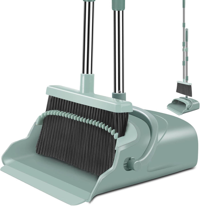 kelamayi Upgrade Broom and Dustpan Set, Broom with Dustpan Combo Set, Large Size and with Long Handle, Upright,Ideal for Indoor Outdoor Garage Kitchen Room Office Lobby Use (Black&Red)