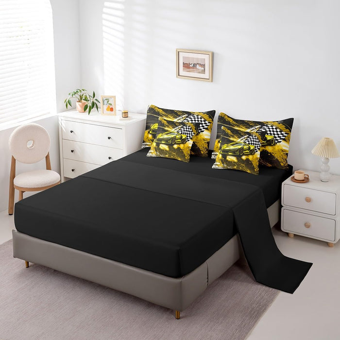 Feelyou Race Car Bed Set for Kids Boys Girls Twin Size Speed Honeycomb Prints 7 Pieces Beeding Set Ultra Soft Extreme Sports Bed in a Bag with Comforter, Sheets, Pillowcases Sports Car Cool Car