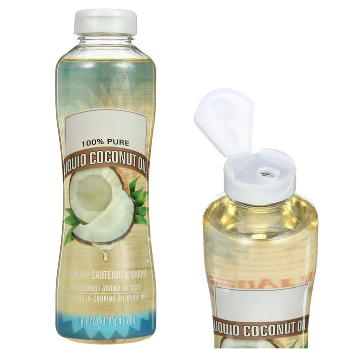 100% Pure Liquid Coconut Oil 16oz, Great for Cooking, 4x Medium Chain Triglycerides - Pack of 1