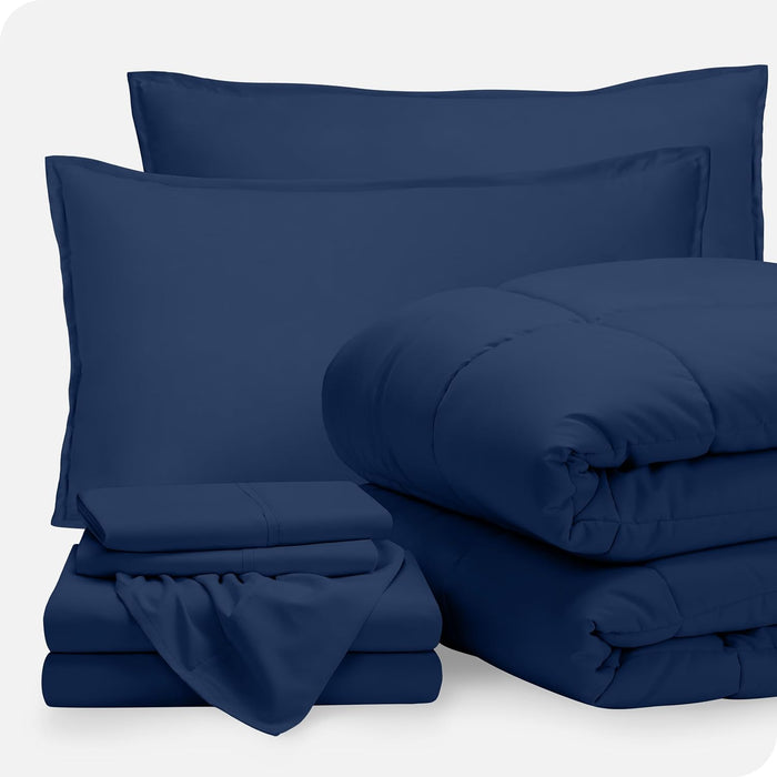 Bare Home Bed-in-A-Bag 7 Piece Comforter & Sheet Set - Queen - Goose Down Alternative - Ultra-Soft 1800 Premium - Bedding Set (Queen, Grey/Grey)
