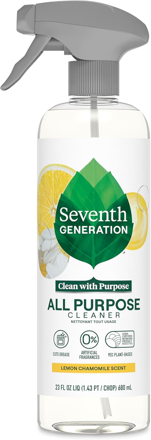 Seventh Generation All Purpose Cleaning Spray Surface Cleaner Lemon Chamomile scent Cuts Grease 23 oz, Pack of 4