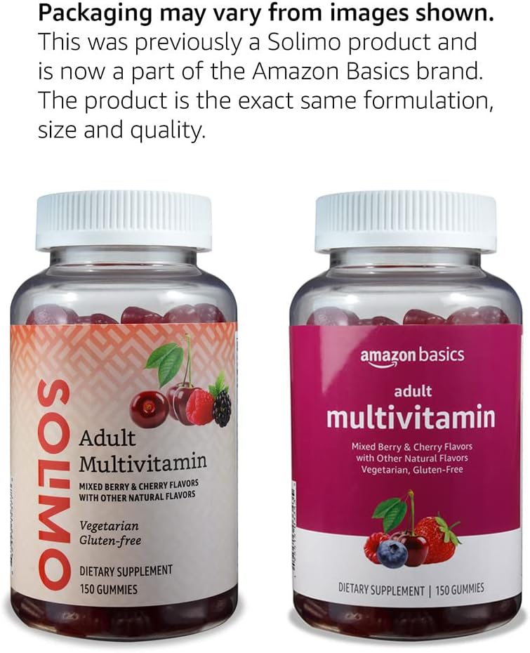 Amazon Basics Adult Multivitamin Gummies, Mixed Berry & Cherry, 150 Gummies, 75-Day Supply, Pack of 1 (Previously Solimo)