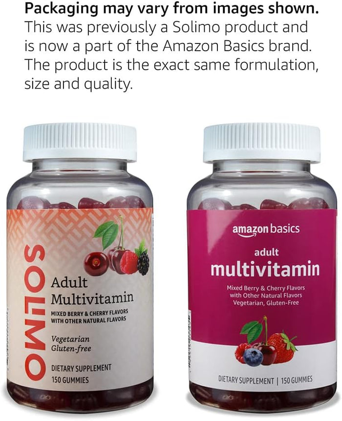 Amazon Basics Adult Multivitamin Gummies, Mixed Berry & Cherry, 150 Gummies, 75-Day Supply, Pack of 1 (Previously Solimo)