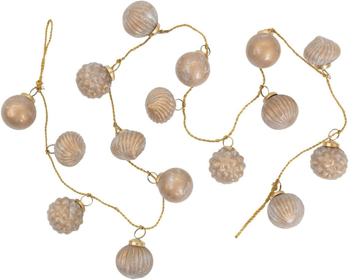 Creative Co-Op Embossed Mercury Glass Ball Ornament Garland, Marbled Taupe (72 Inch)
