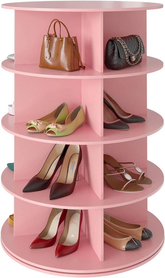SpaceAid 7 Tier Rotating Shoe Rack Tower, Spinning Shoe Display Lazy Susan, Revolving 360 Shoe Rack Storage Round Carousel, Vertical Handbag Rotate Shoes Closet Organization (7-Tier White)
