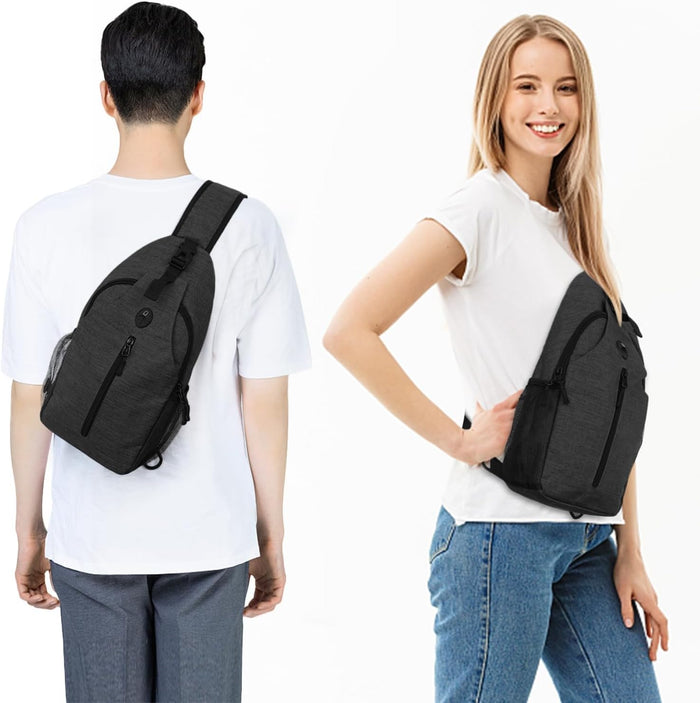 Sling-Bag Crossbody-Bag Women-Men Backpack-Daypack - Hiking Chest Travel with Water Bottle Pocket Portable Hiking Daypacks For Women Black