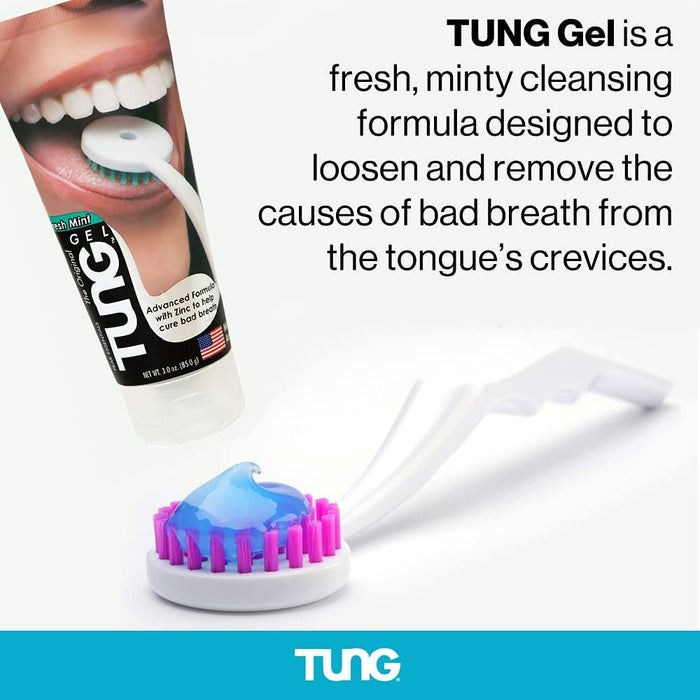 Tung Tongue Cleaning Kit, Tung Brush and Gel, Bad Breath Odor Eliminator, Halitosis Defense, USA Made (Set of 1)