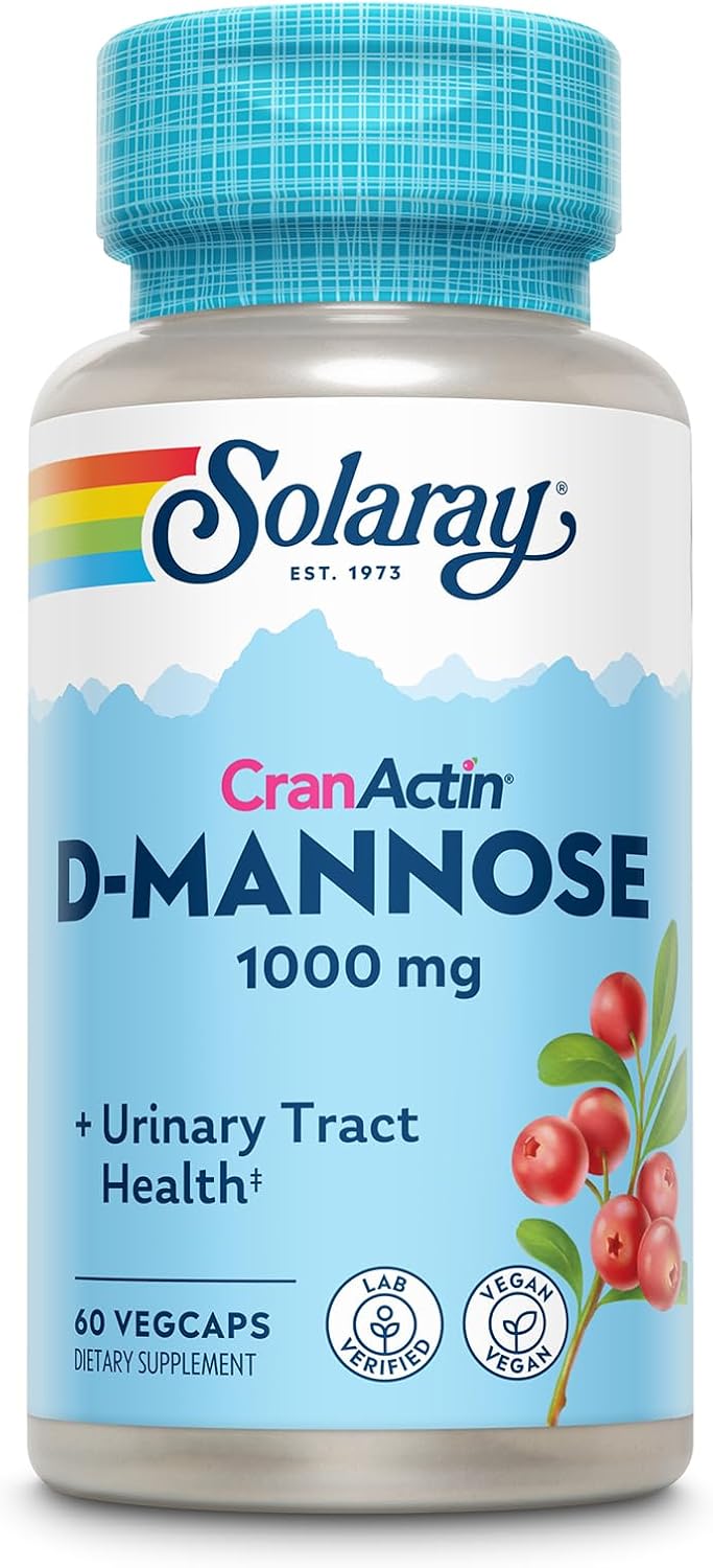 Solaray D-Mannose 1000mg with CranActin Cranberry Supplement 400mg, Urinary Tract Health & Bladder Support Capsules with Vitamin C, Vegan, 60 Day Guarantee, 75 Servings, 150 VegCaps