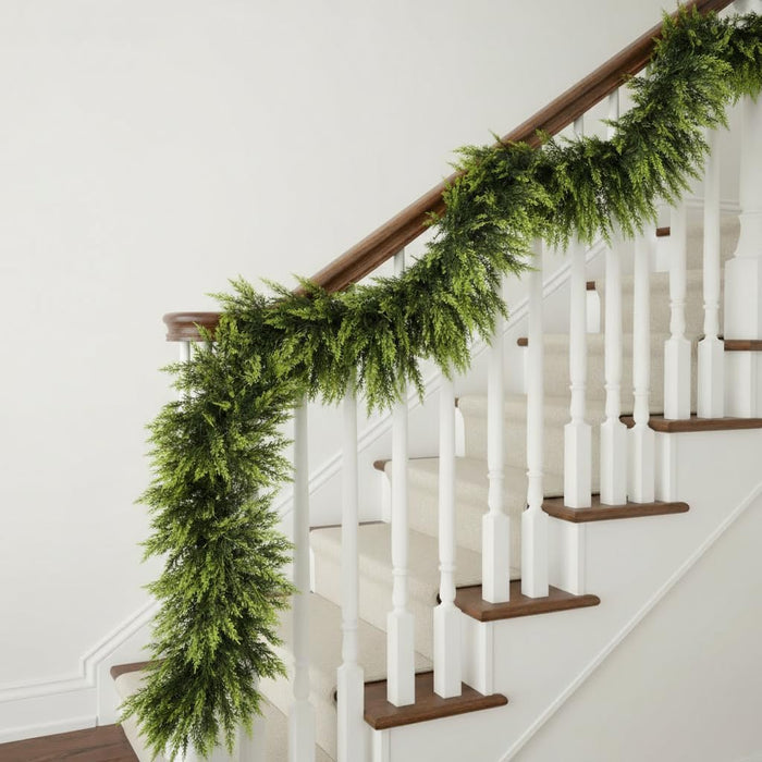 2 Pcs 6 FT Christmas Cedar Garland, Real Touch Soft & Thickness Greenery Pine Garland for Mantle Table Fireplace Outdoor Indoor Christmas Decorcorations
