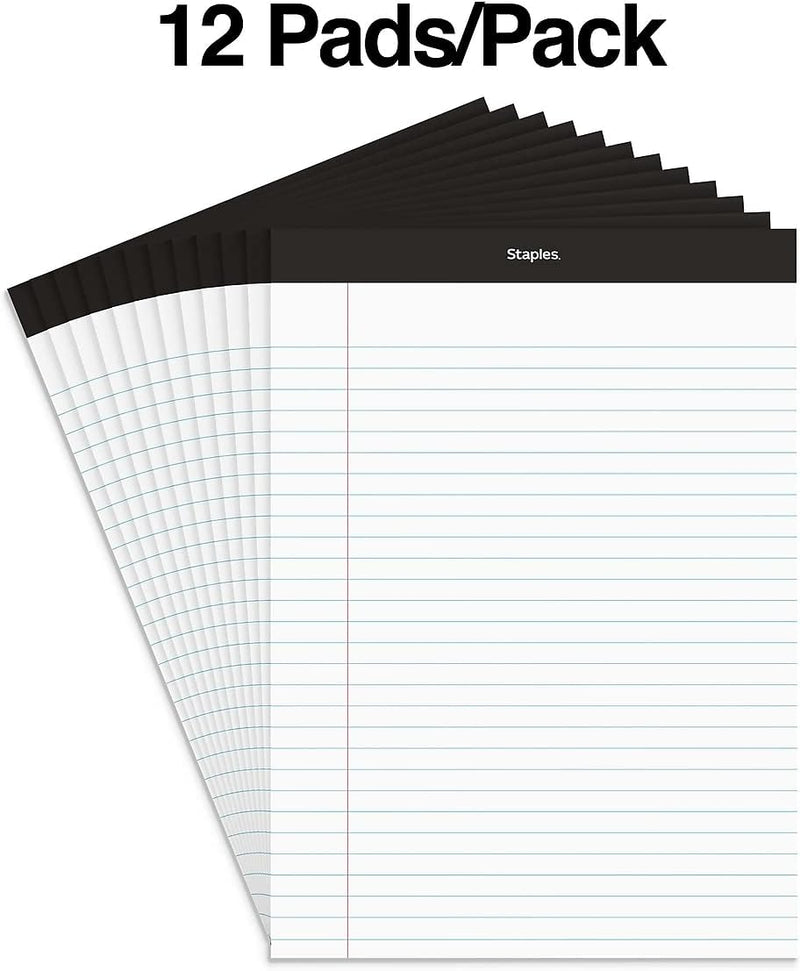 Staples Wide Ruled Legal Notepads - 8.5x11, Top-Bound, Perforated, 50 Sheets, Pack of 12 for Writing and Note Taking