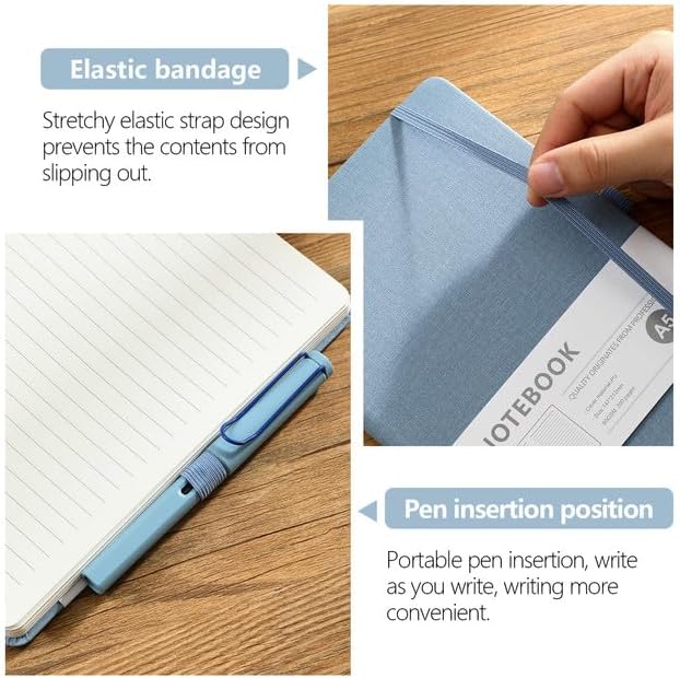 Personalized Notebook-Can Engrave Logo/Text/Image, Customizable A5 Journal Notebook -192 Lined Pages 8.3 x 5.8 Inch，black+blue+grey