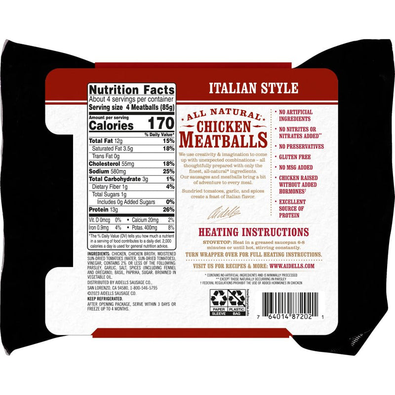 Aidells Chicken Meatballs, Italian Style with Mozzarella Cheese, 12 oz.