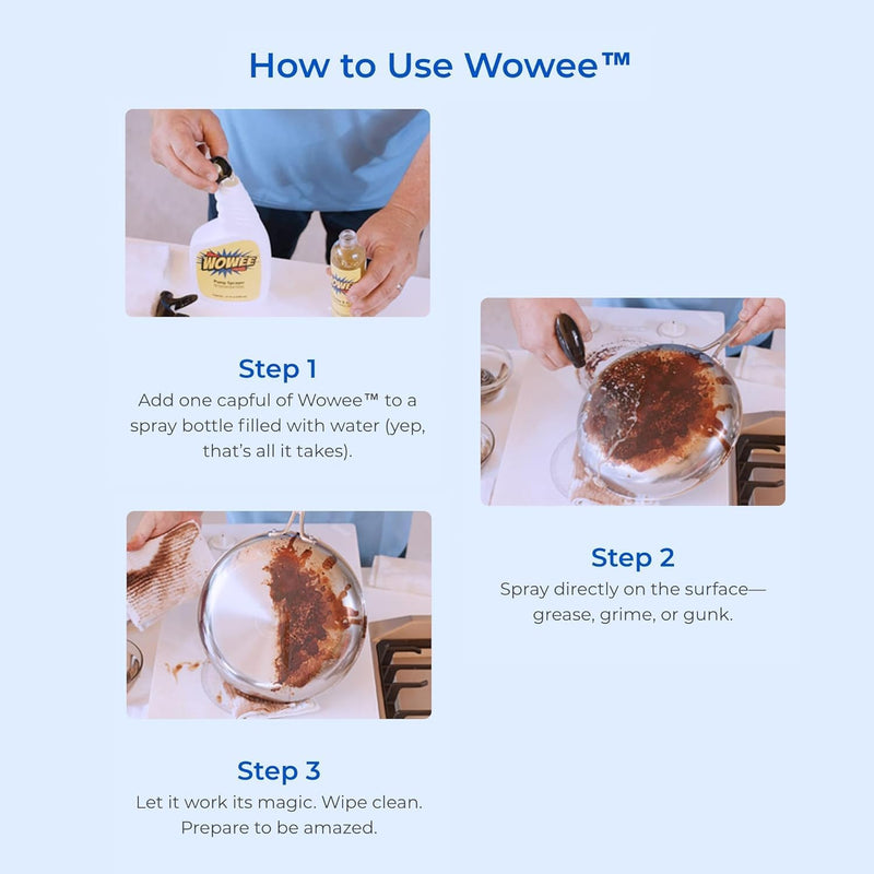 Wowee 8 fl oz Concentrated Heavy Duty Degreaser – All-Purpose Cleaner for Kitchen & Outdoor Use – Includes Empty Spray Bottle for Mixing – Powerful Grease & Grime Remover for Home, Garage, BBQ