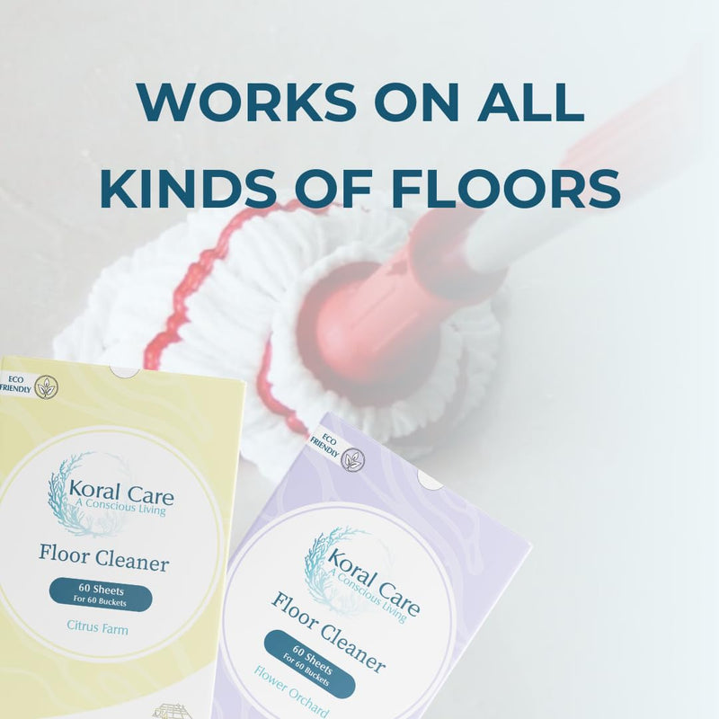 Koral Care Sheets Combo Pack | Detergent and Floor Cleaner | 60 Sheets each equal to 4 L Detergent and 2 L Floor Cleaner | Gentle on Clothes, Removes Tough Stains and Hard Water Stains, Eco-friendly | Flower Orchard Fragrance