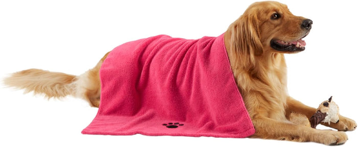 Bone Dry Pet Grooming Towel Collection Absorbent Microfiber X-Large, 41x23.5", Embroidered Gray